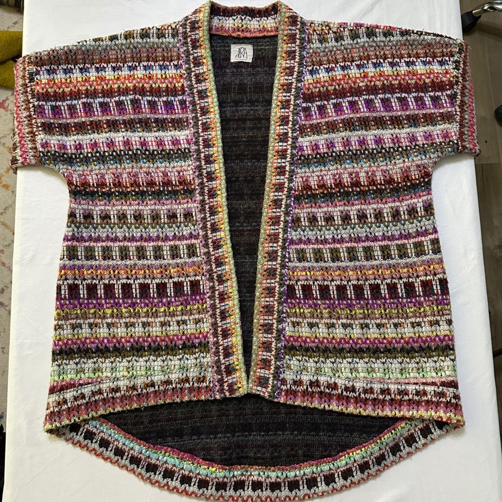 Anthropologie dRA Kimono Cardigan M Chunky Rainbow Boho Eclectic Folk Open Front - Picture 3 of 10